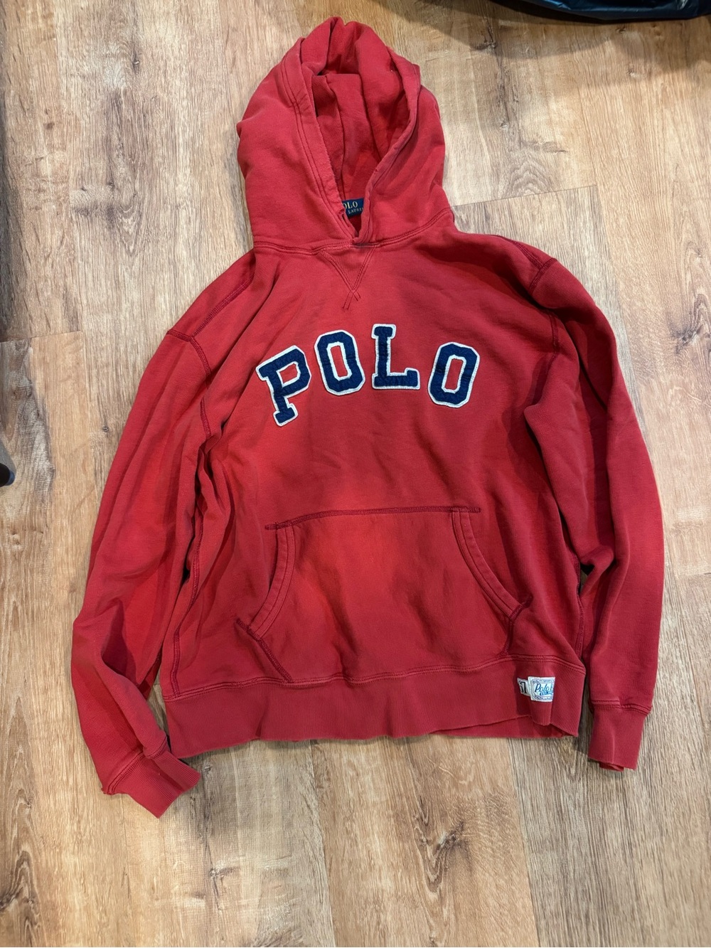 Ralph Lauren Red Crewneck Hoodie with Polo Appliqué